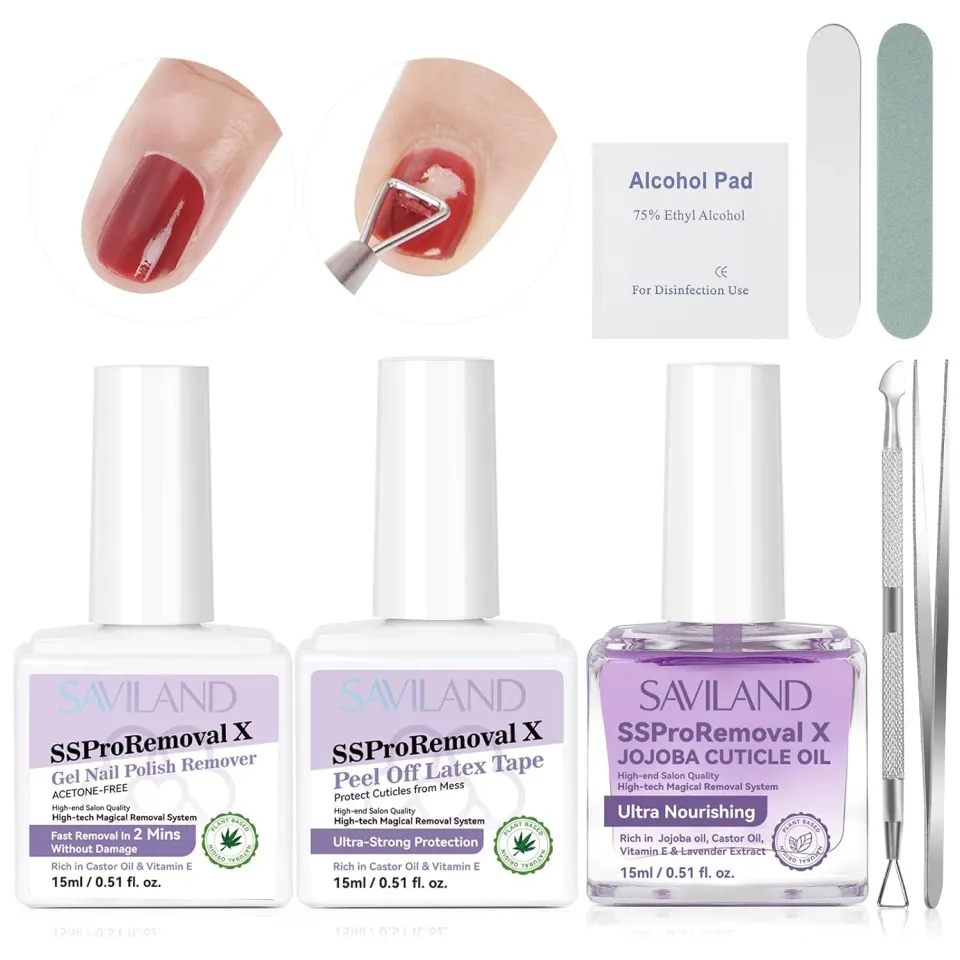 Saviland 3-in-1 Remover Unghie Gel Kit senza acetone 2 minuti