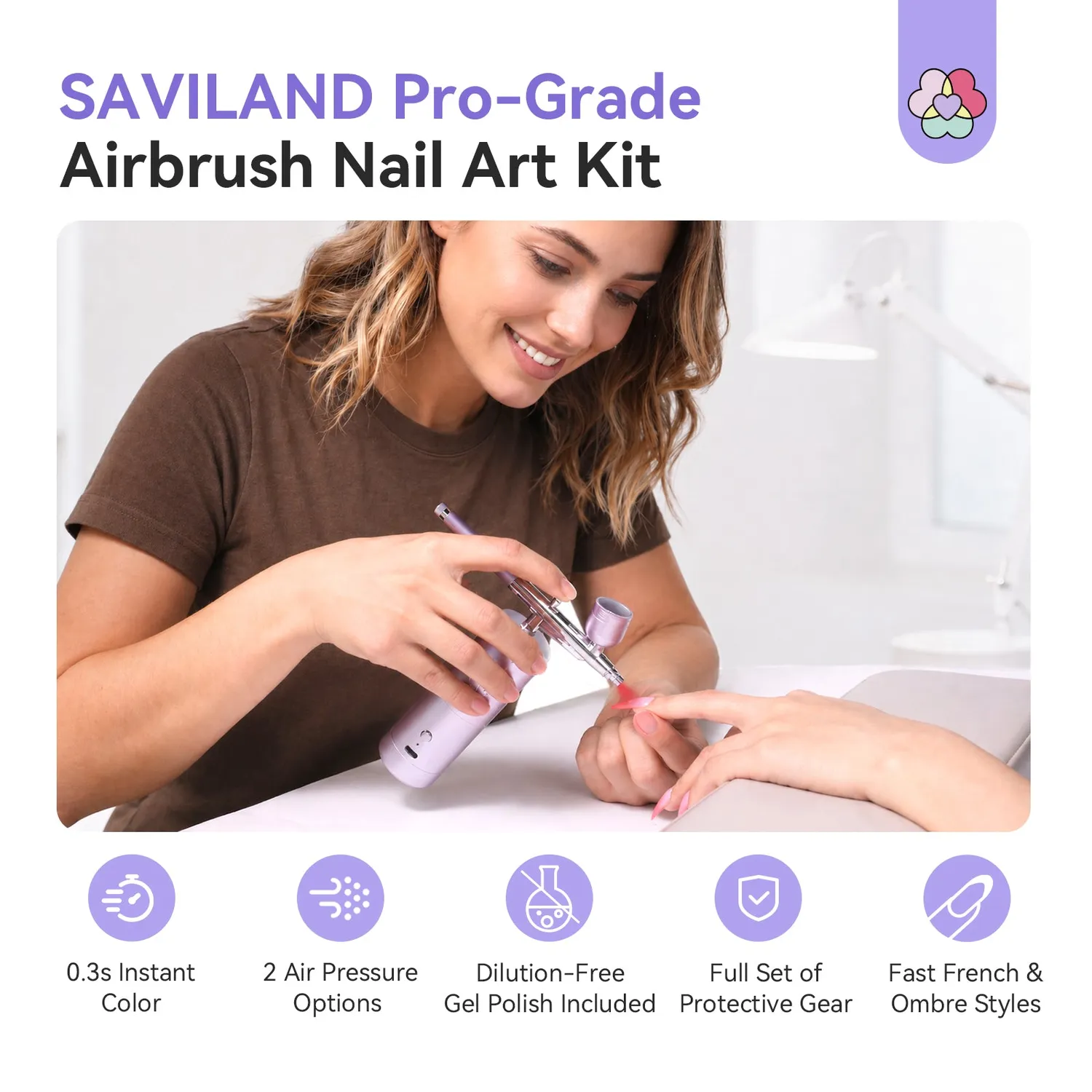 Saviland Airbrush Kit aerografo unghie 7 gel spray completo