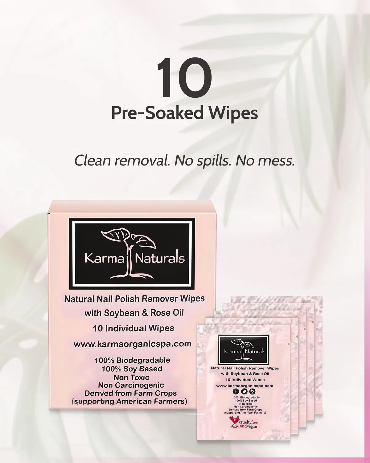 Karma Organic Rose salviette rimuovi smalto 10 pz senza acetone