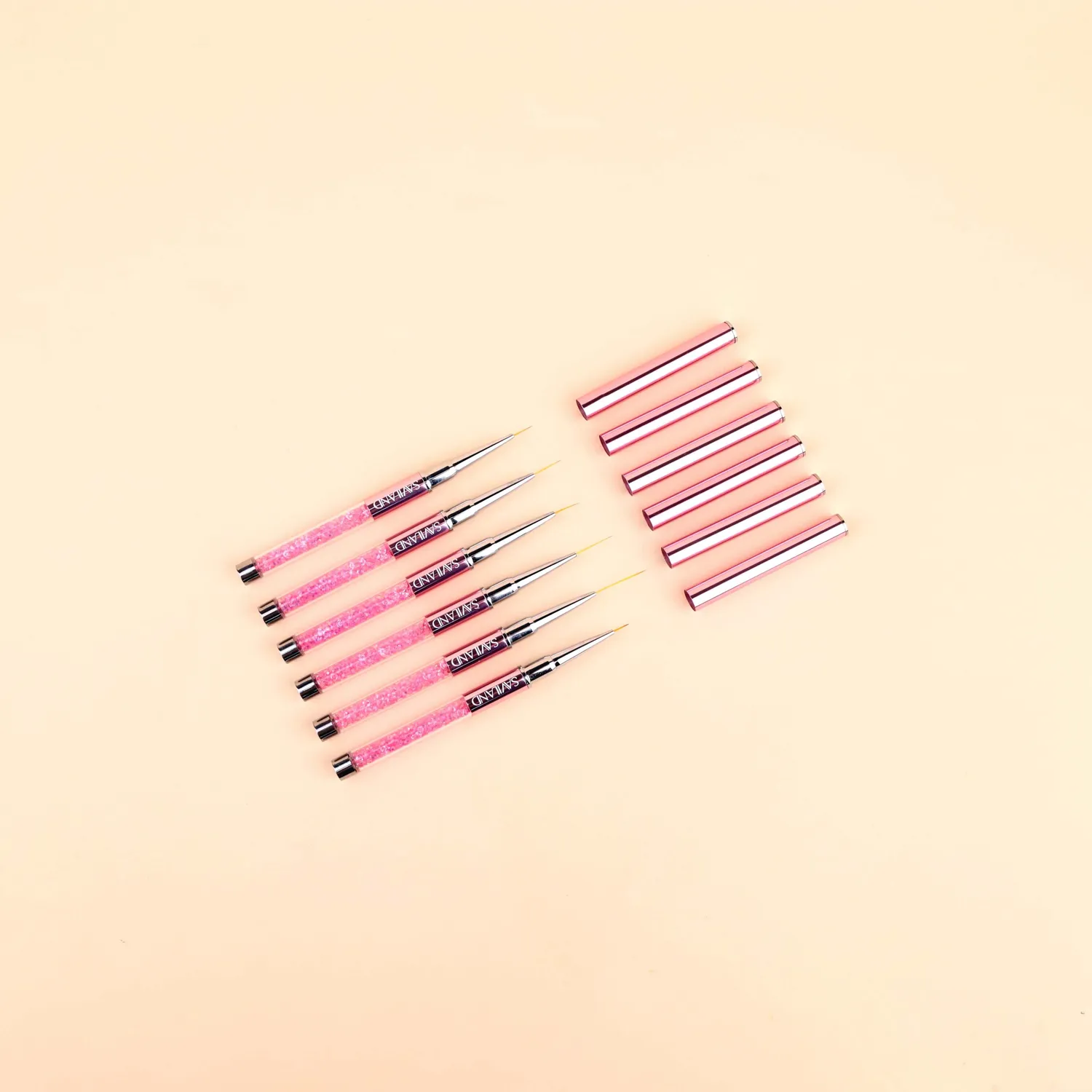 Saviland Set 6 Pennelli Nail Art Liner Rosa applicazione precisa