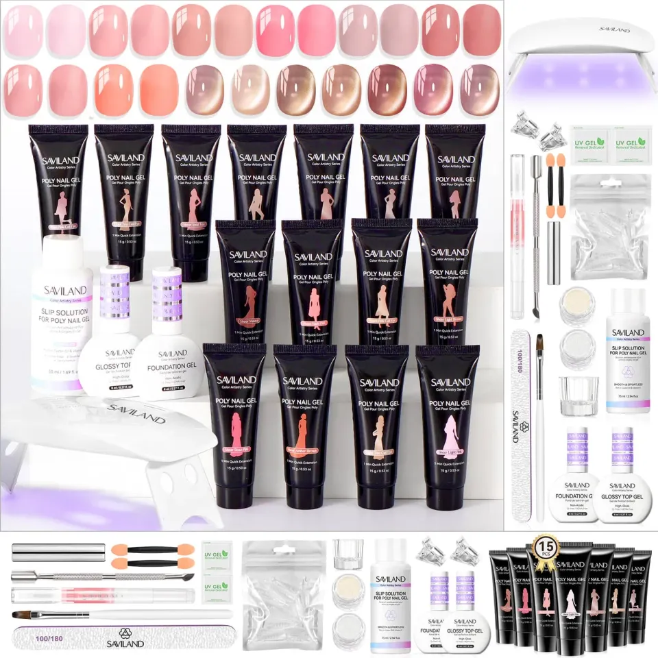 Saviland Kit Polygel Unghie Cat Eye 15 Colori Naturali