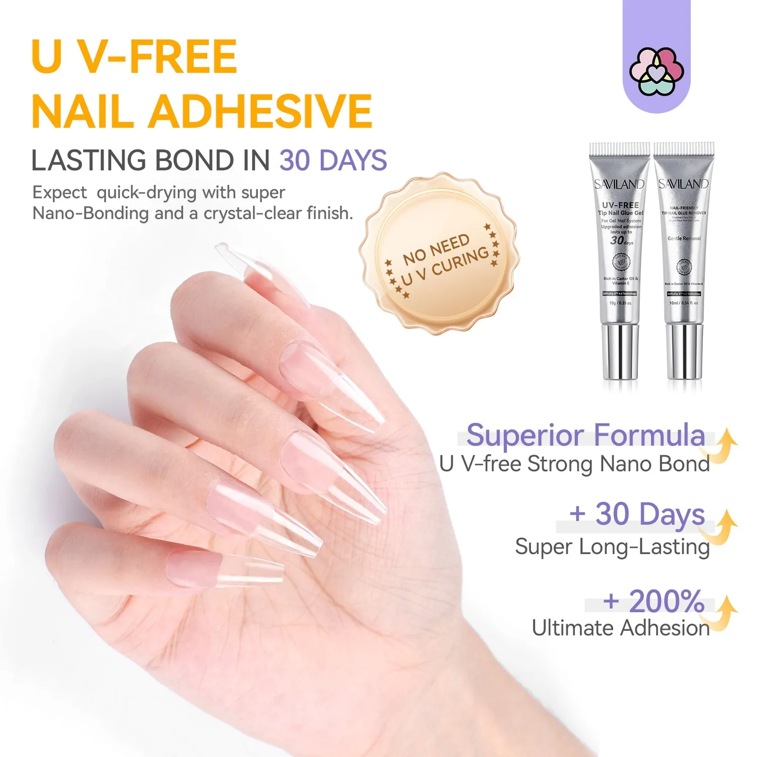 Saviland Strong Hold colla unghie finte senza lampada UV