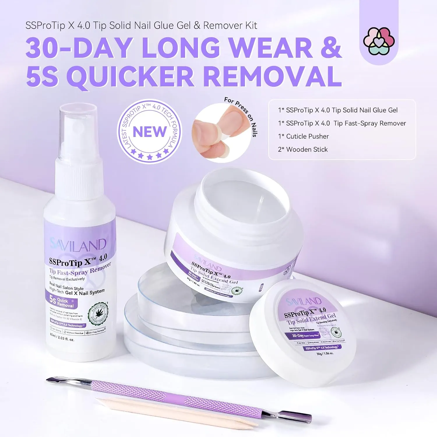 Saviland SSProTip X 4.0 kit colla unghie solida e remover 5 pezzi