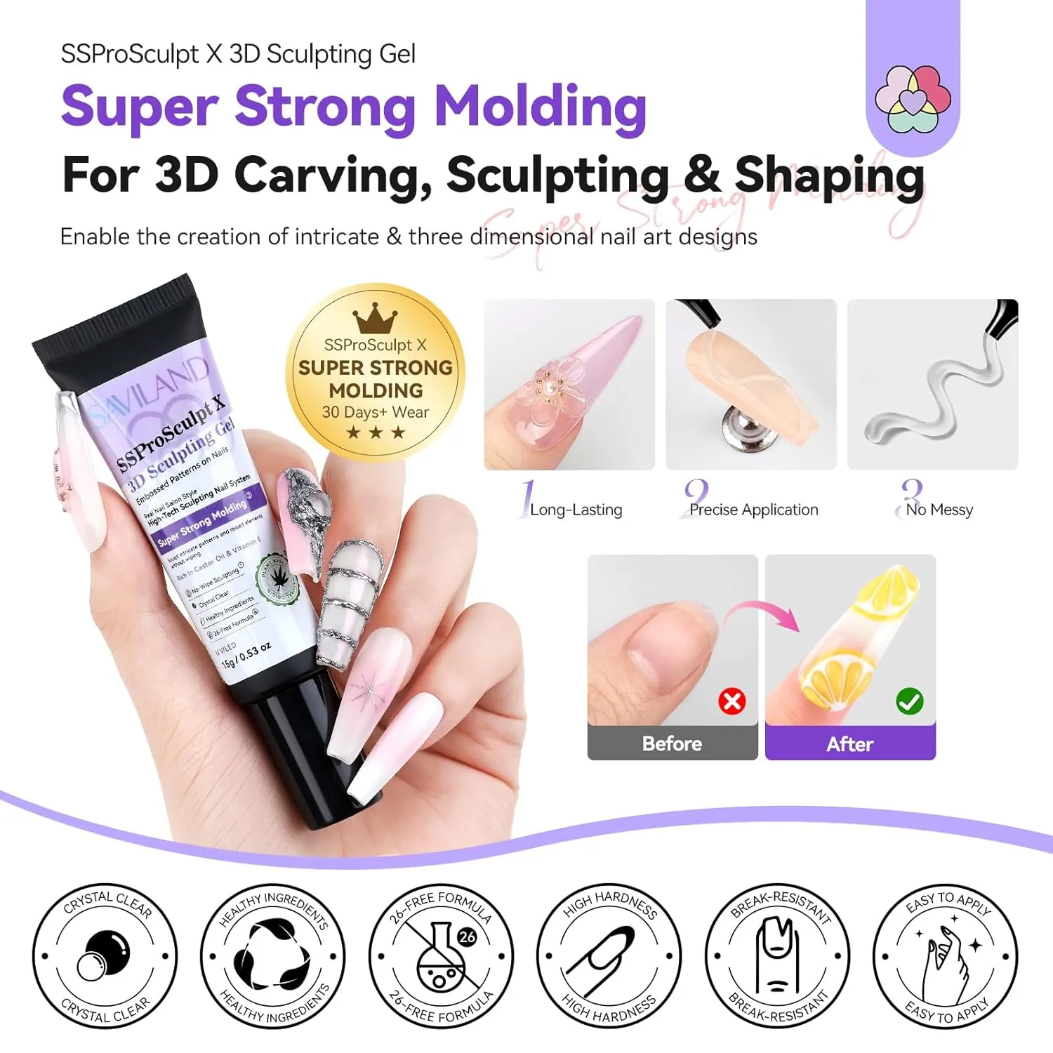 Saviland 3D Sculpting Gel unghie 2x15g trasparente