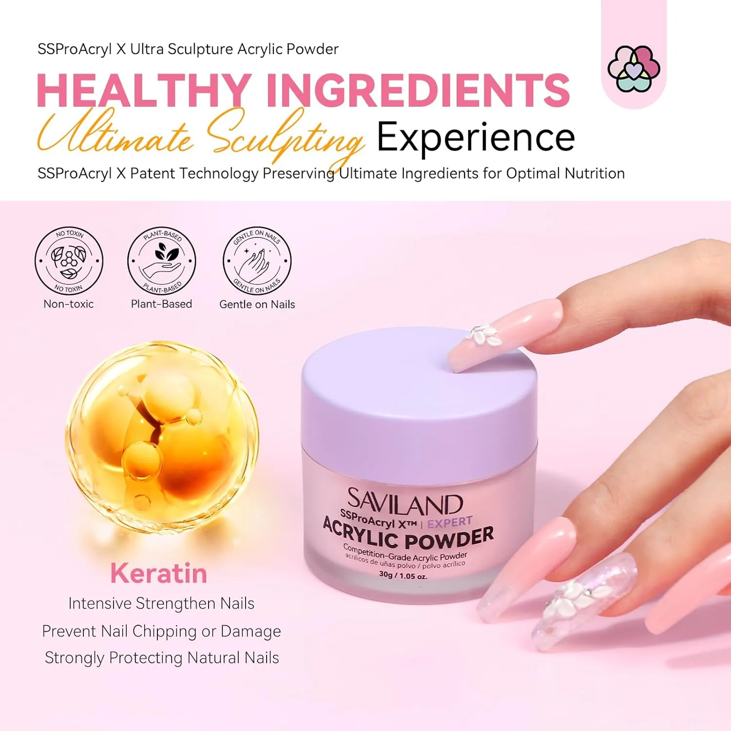 Saviland SSProAcryl X Polvere Acrilica Rosa Unghie