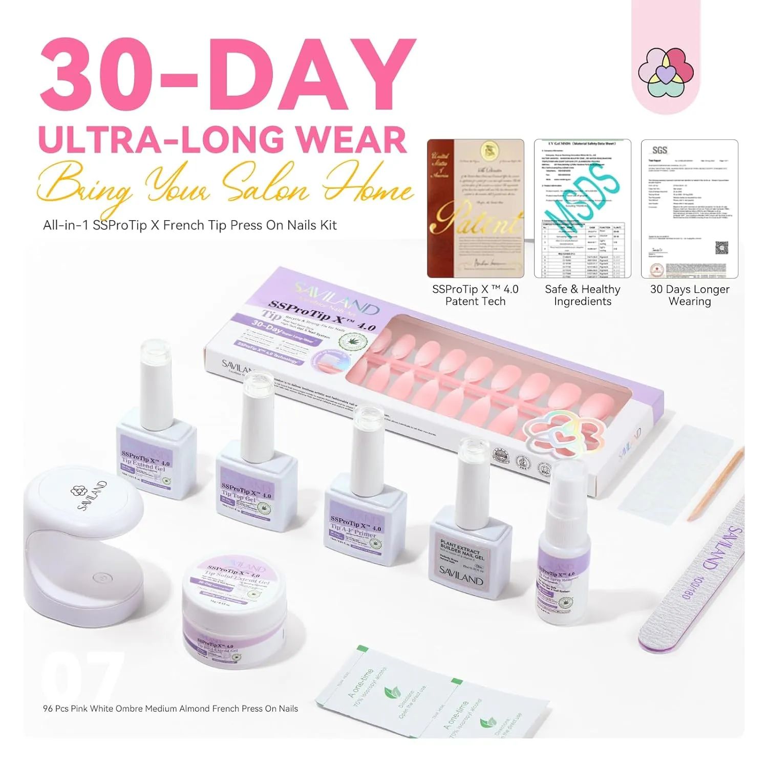 Saviland Ombre French kit unghie finte mandorla media