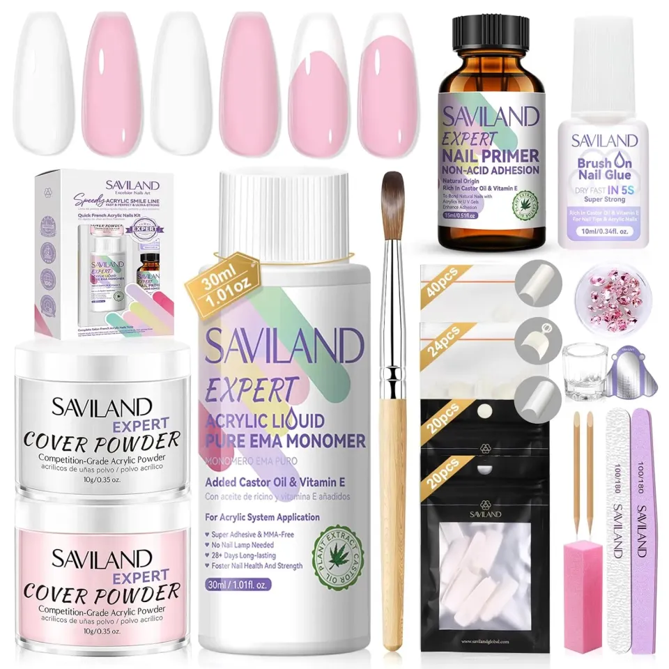 Saviland Kit Unghie Acriliche French Principianti Completo