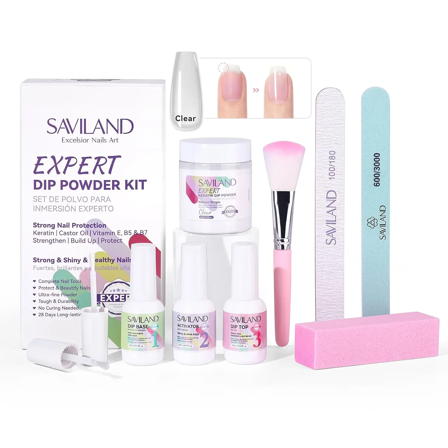 Saviland Clear Dip Powder Kit dip unghie 60g