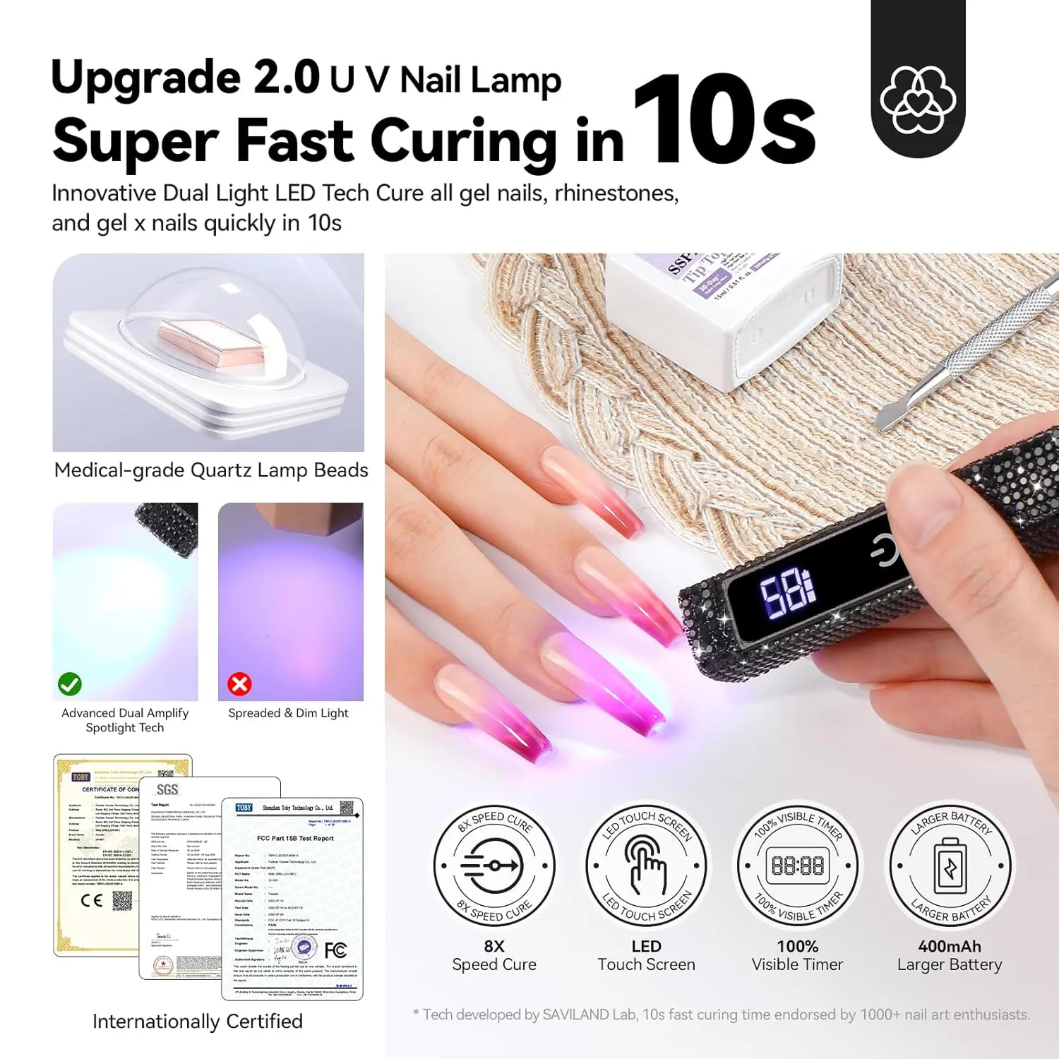Saviland lampada UV unghie portatile nera 12W timer