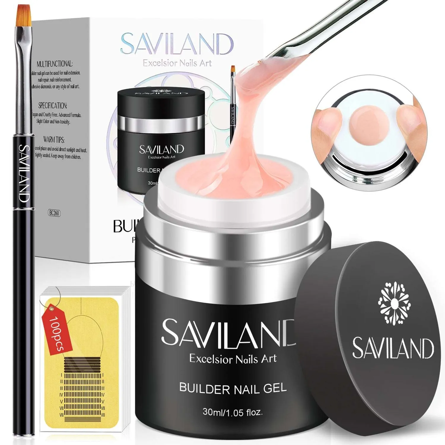 Saviland Builder Gel Kit Trasparente 30ml Allungamento Resistente