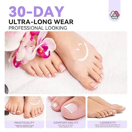 Saviland French Tip unghie finte piedi rosa 216 pz french