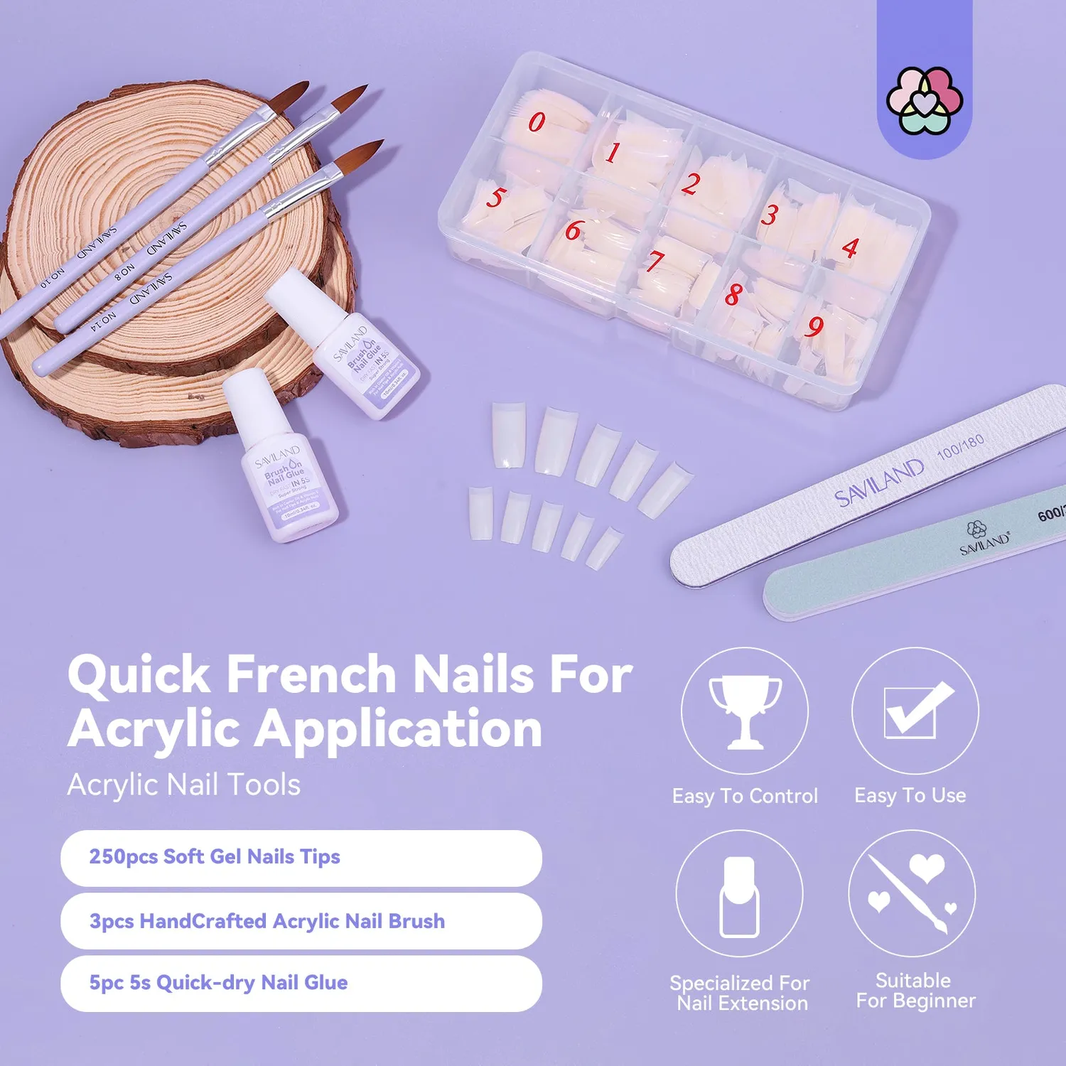 Saviland French Tips Unghie 250 pz con Colla Forti
