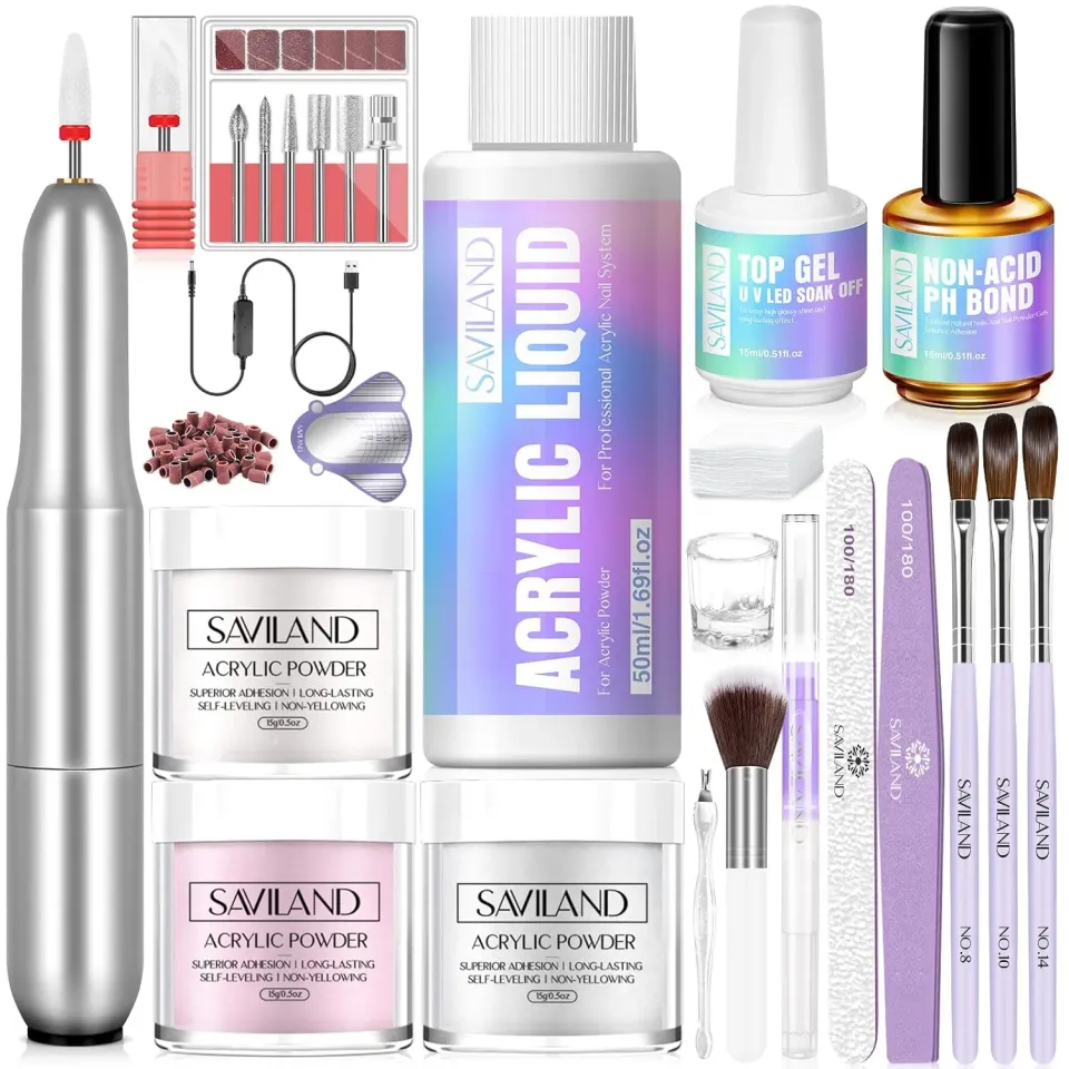 Saviland Kit Acrilico Unghie con Fresa Polvere Liquido