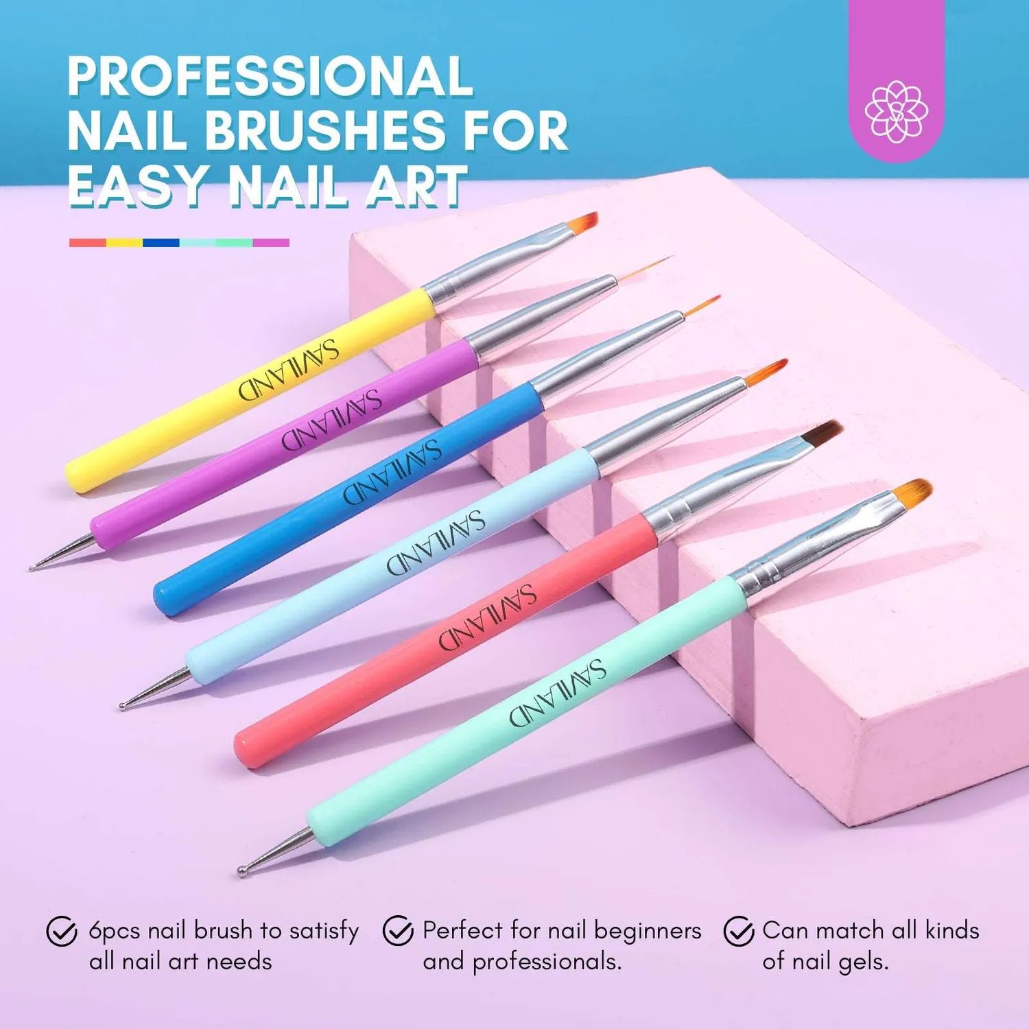 Saviland Set 6 pennelli nail art doppia punta dotting