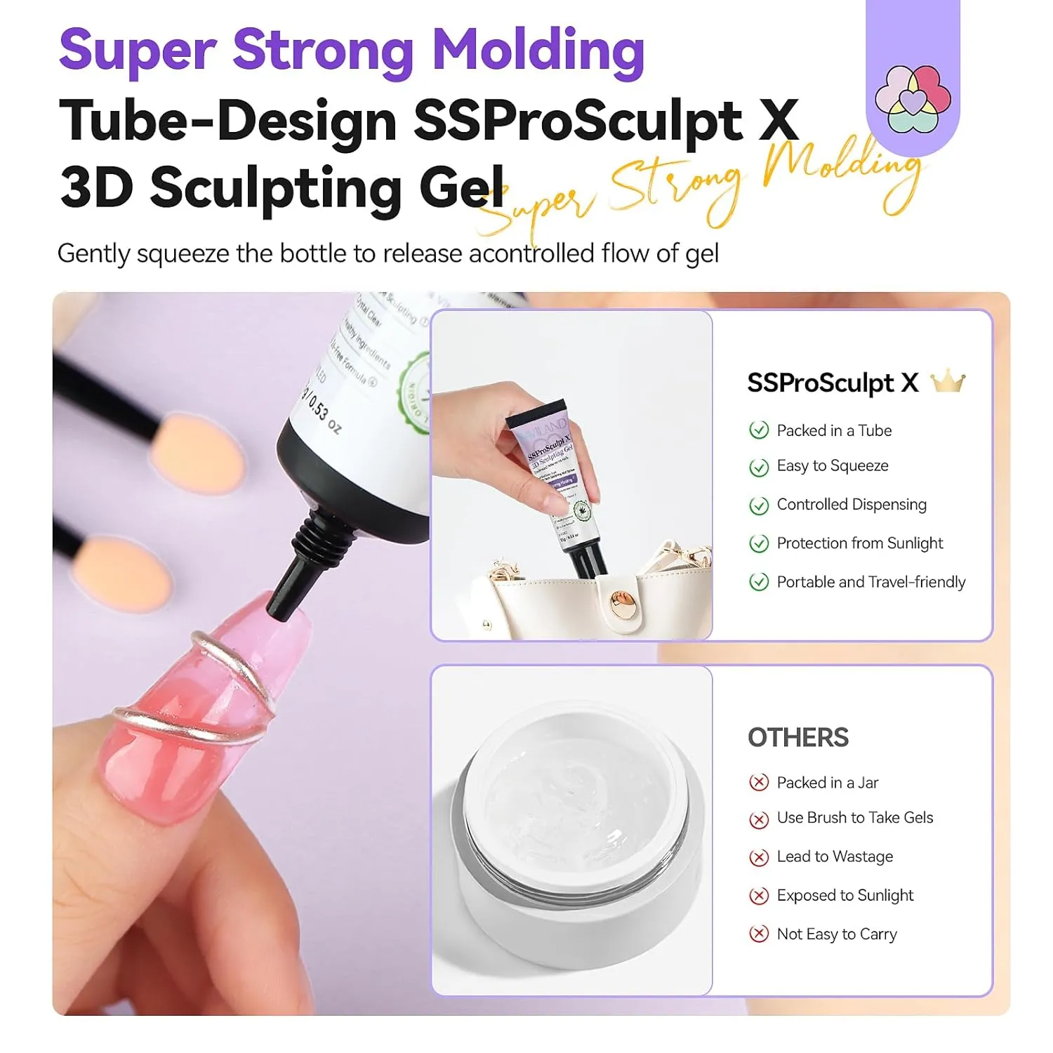 Saviland 3D Gel Unghie Kit Sculpting Chrome oro