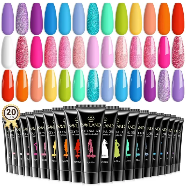 Saviland Rainbow polygel unghie 20 colori glitter duraturi