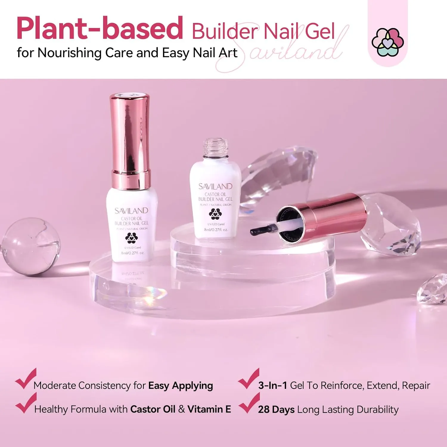 Saviland Builder Gel Unghie Flacone Trasparente e Rosa