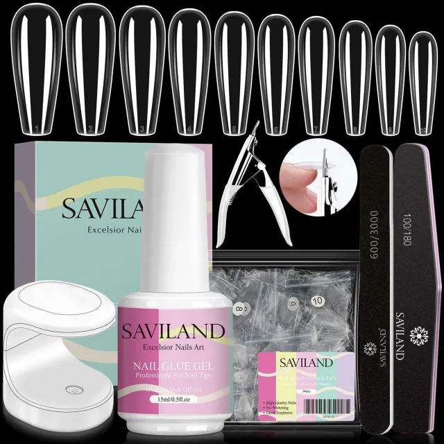 Saviland Gel Kit Unghie con 500 Tip Trasparenti e Lampada