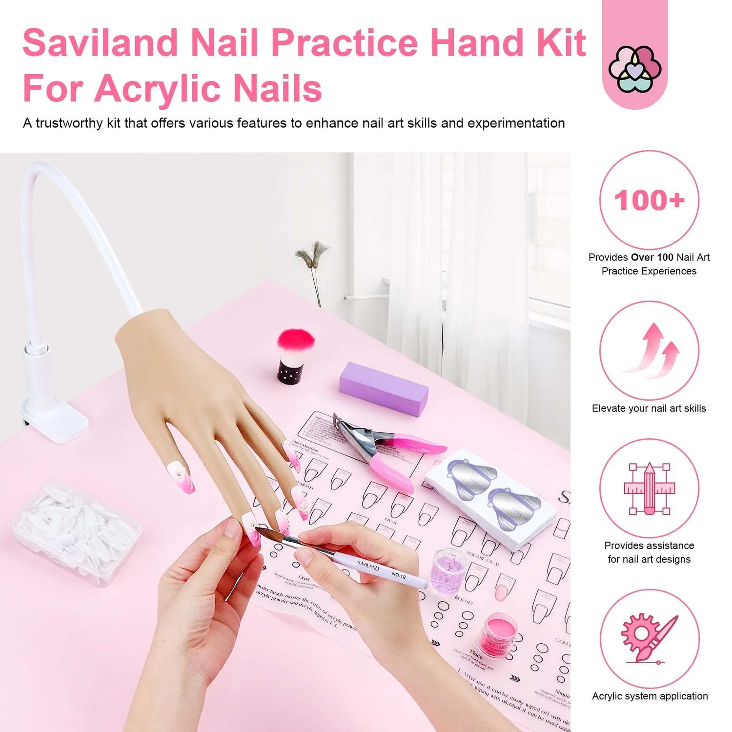Saviland Mano Prova Unghie silicone con kit 100 tip