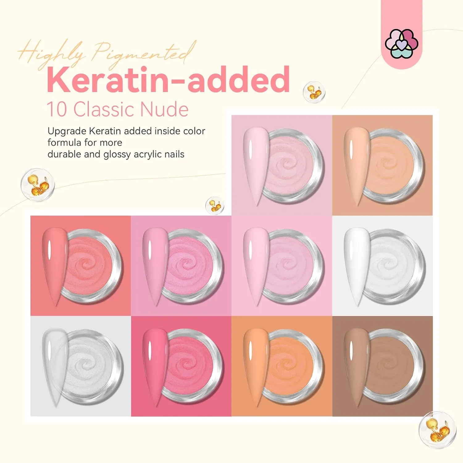 Saviland set polvere acrilica 10 colori trendy