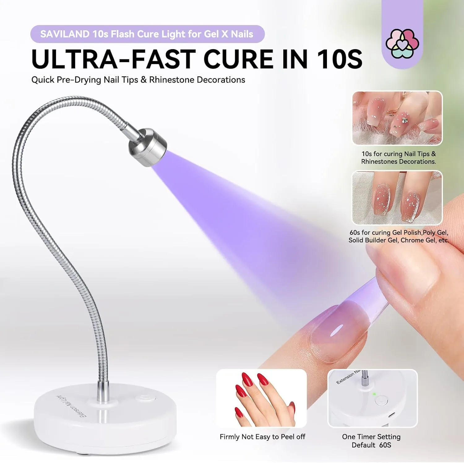 Saviland lampada unghie UV LED collo d'oca ricaricabile