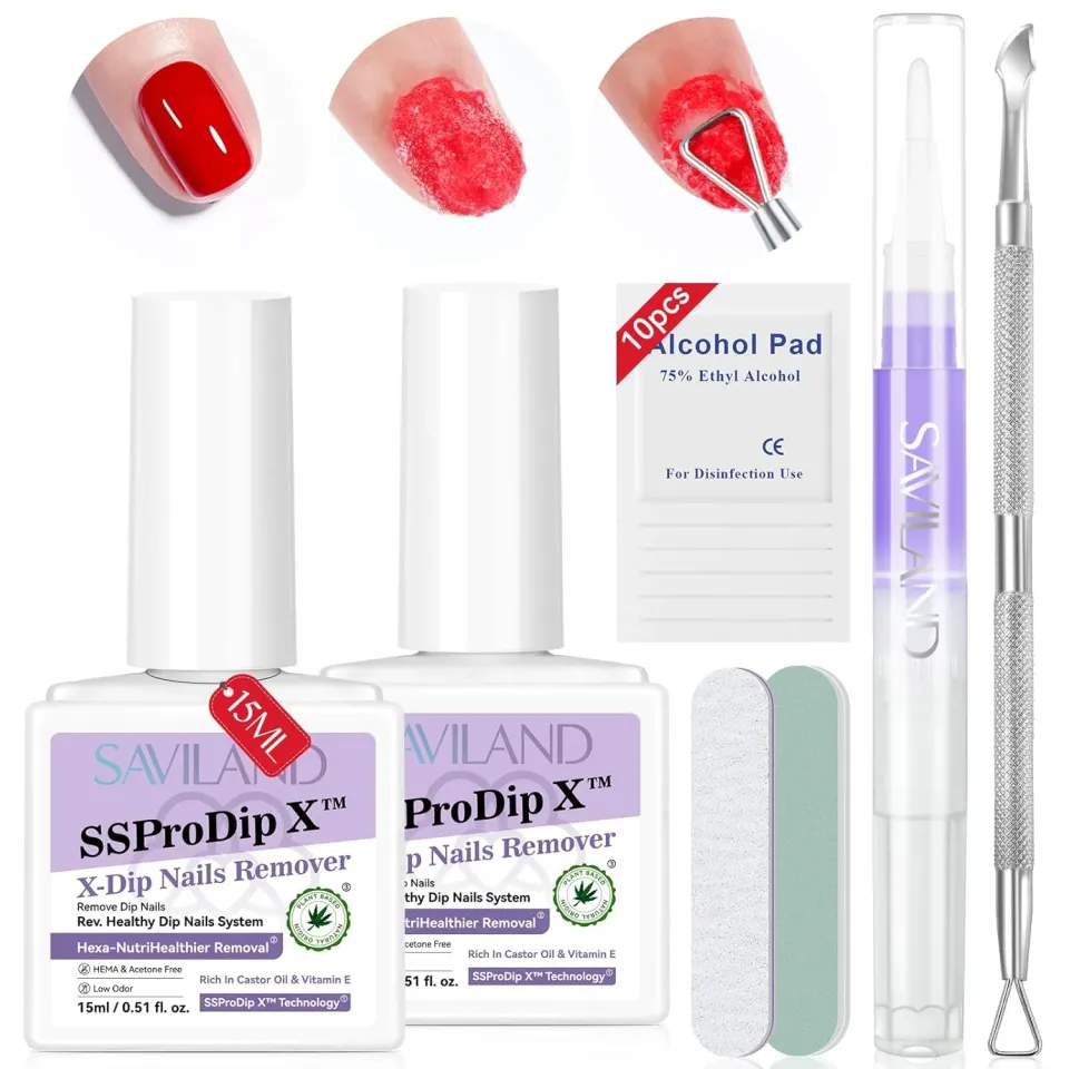 Saviland Remover Dip Powder Unghie Kit 2x15 ml delicato