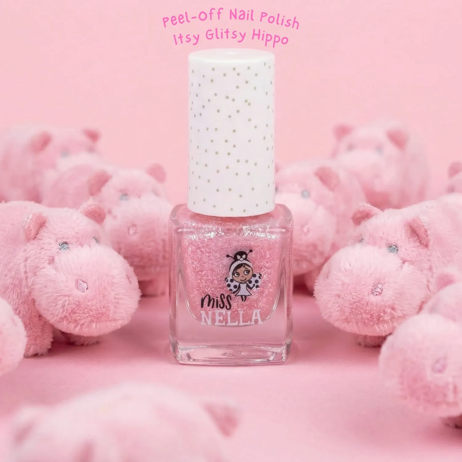 Miss Nella Itsy Glitzy Hippo smalto rosa glitter peel off