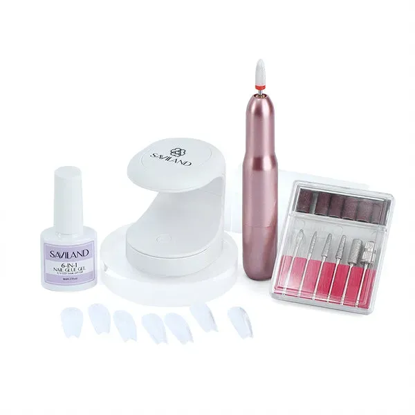 Saviland Kit Gel Unghie con Fresa Lampada e Tip Coffin 500pz