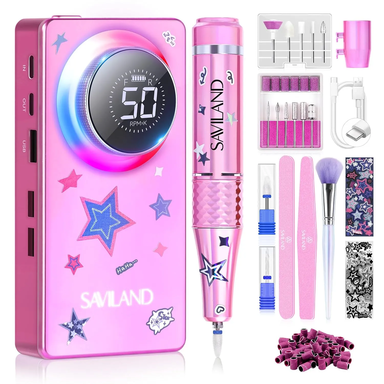 Saviland 50000RPM kit fresa unghie lilla con 70 accessori