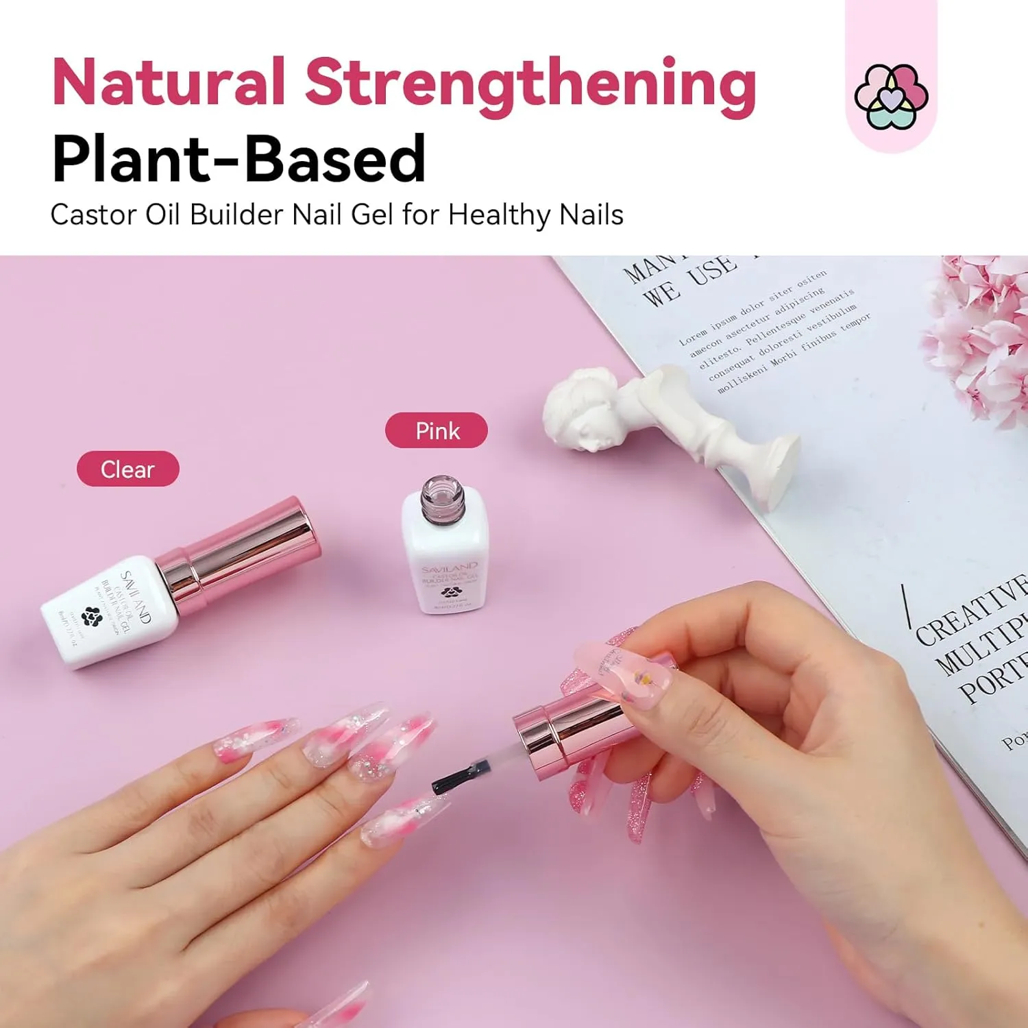 Saviland Builder Gel Unghie Flacone Trasparente e Rosa
