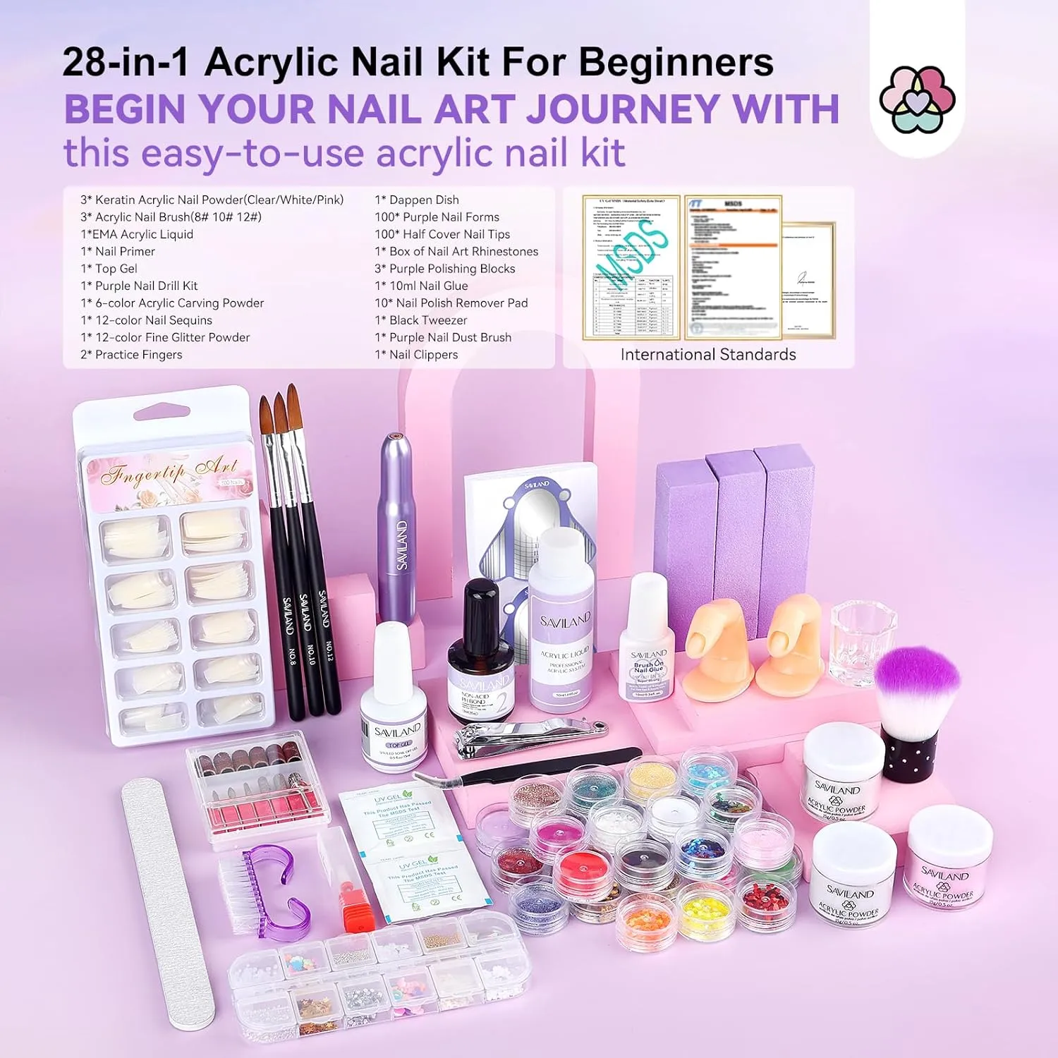 Saviland kit acrilico unghie principianti con fresa