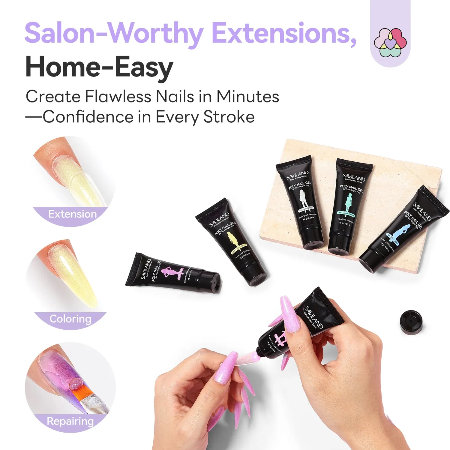 Saviland Pastel Shimmer kit polygel 6 colori shimmer