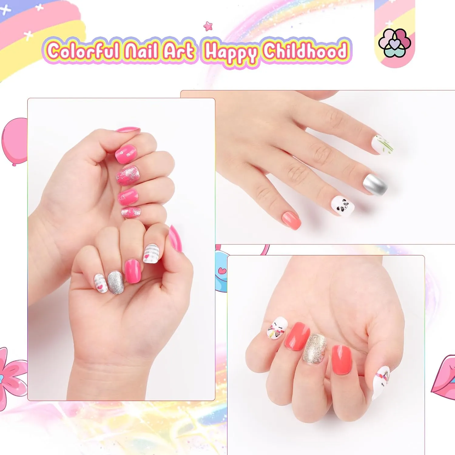 Saviland Press On Nails Bambina 168pz Fantasie Colorate Riutilizzabili