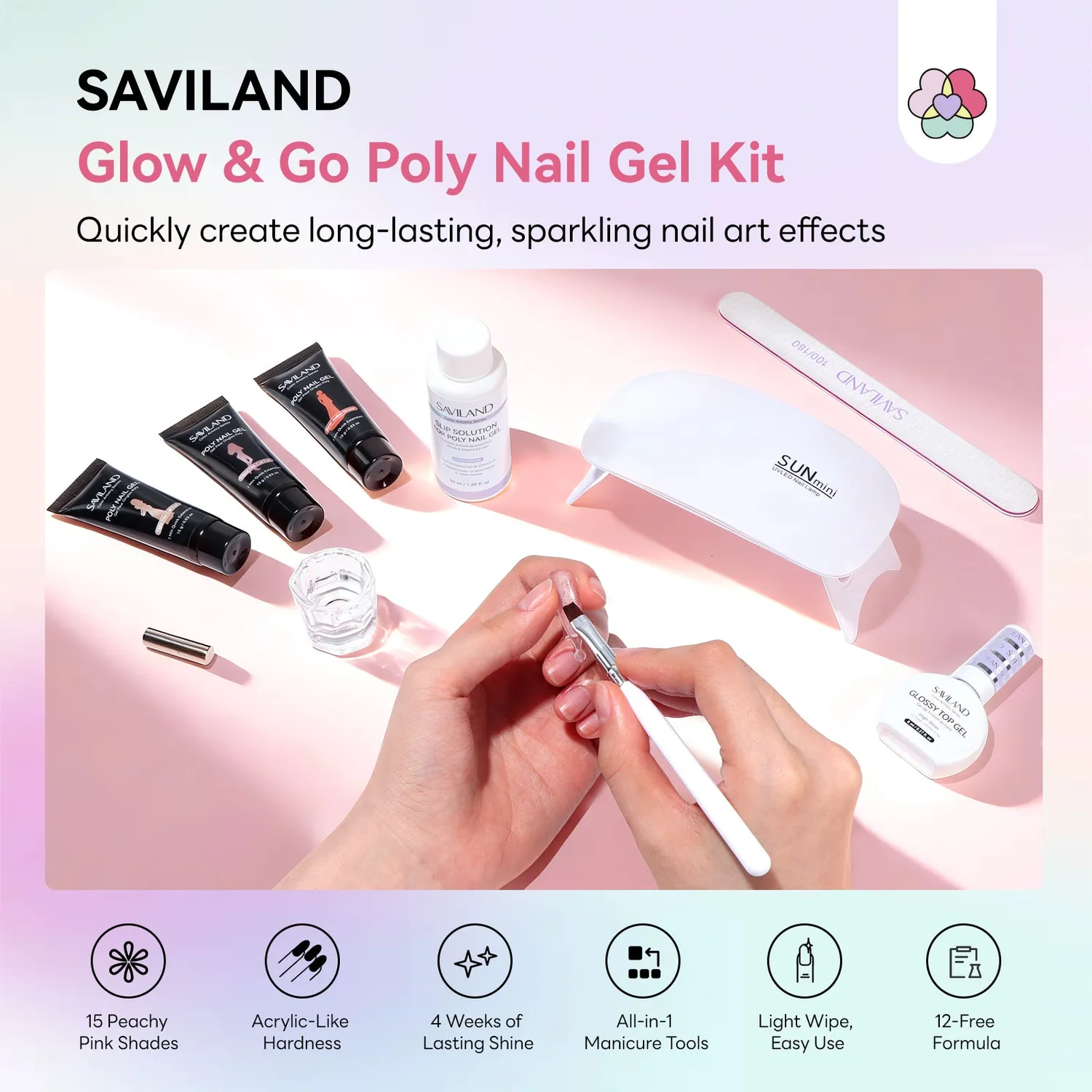 Saviland Kit Polygel Unghie Cat Eye 15 Colori Naturali