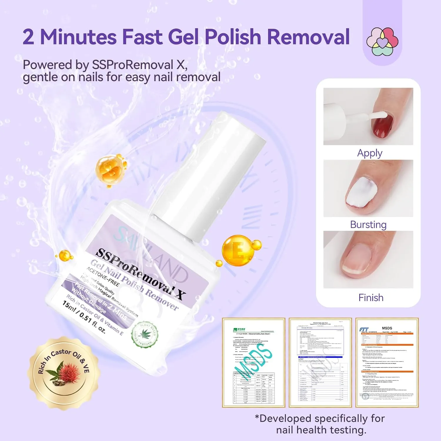 Saviland 3-in-1 Remover Unghie Gel Kit senza acetone 2 minuti