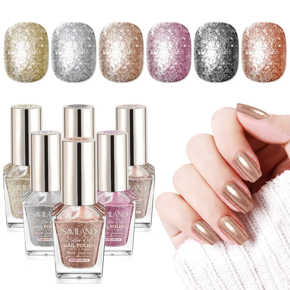 Saviland Set Smalto Glitter 6 Colori Olografico Coprente 7 Giorni