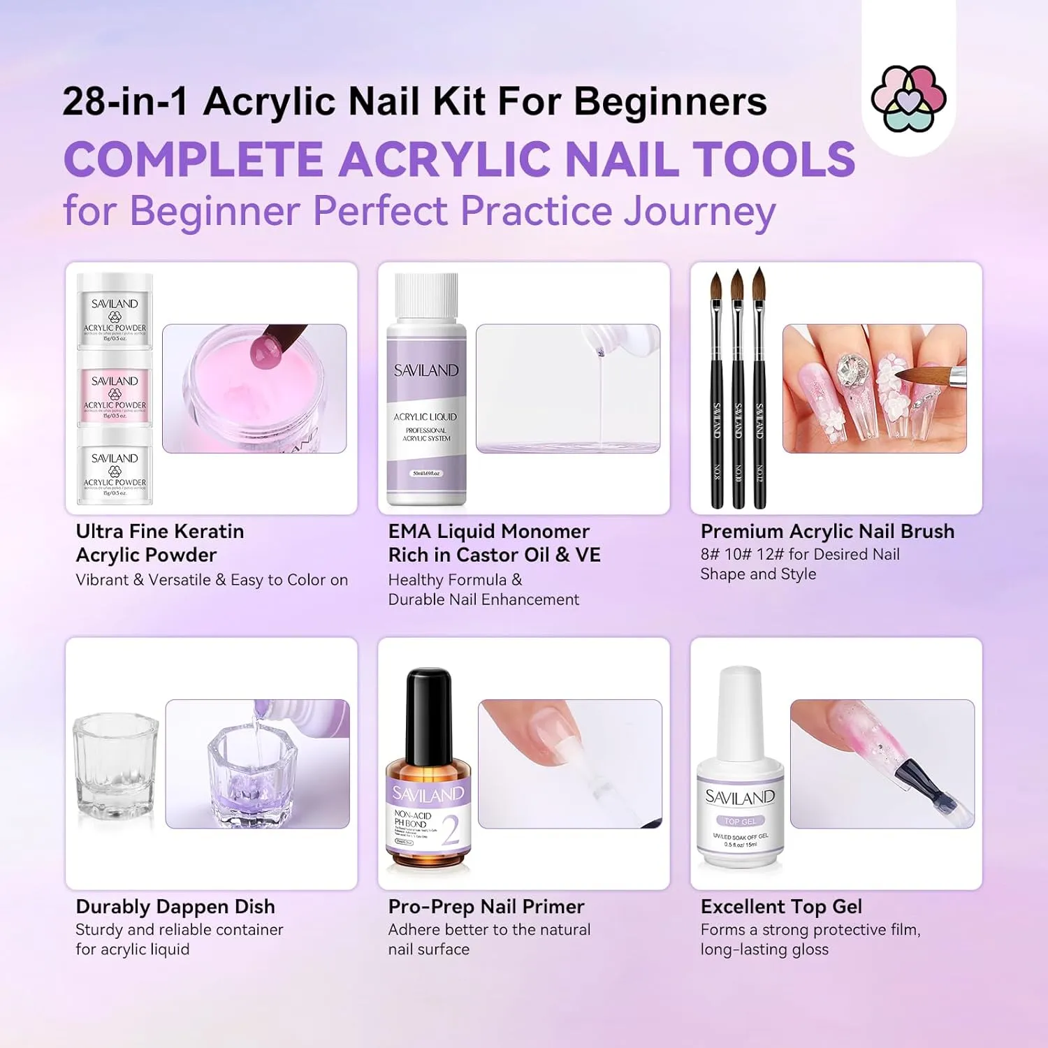 Saviland kit acrilico unghie principianti con fresa