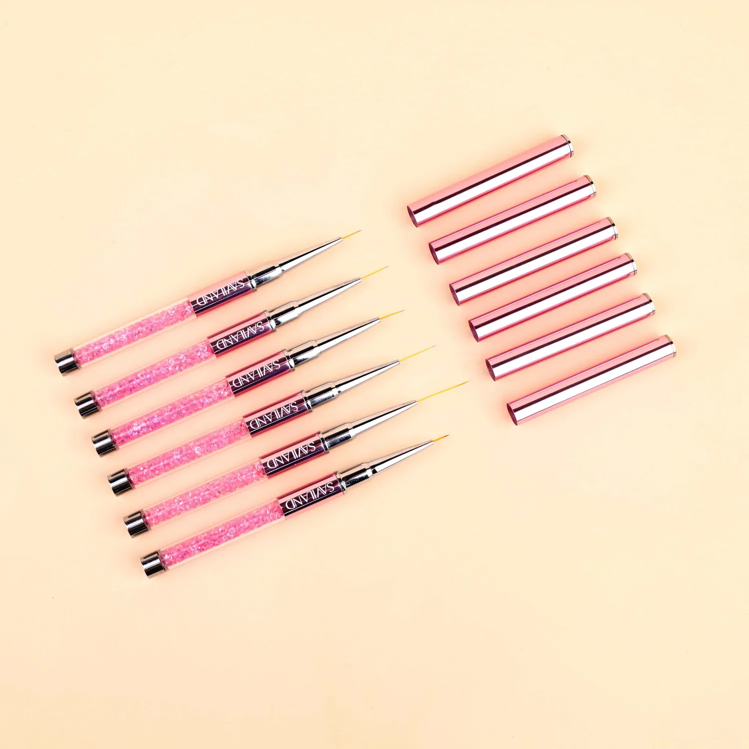 Saviland Set 6 Pennelli Nail Art Liner Rosa applicazione precisa