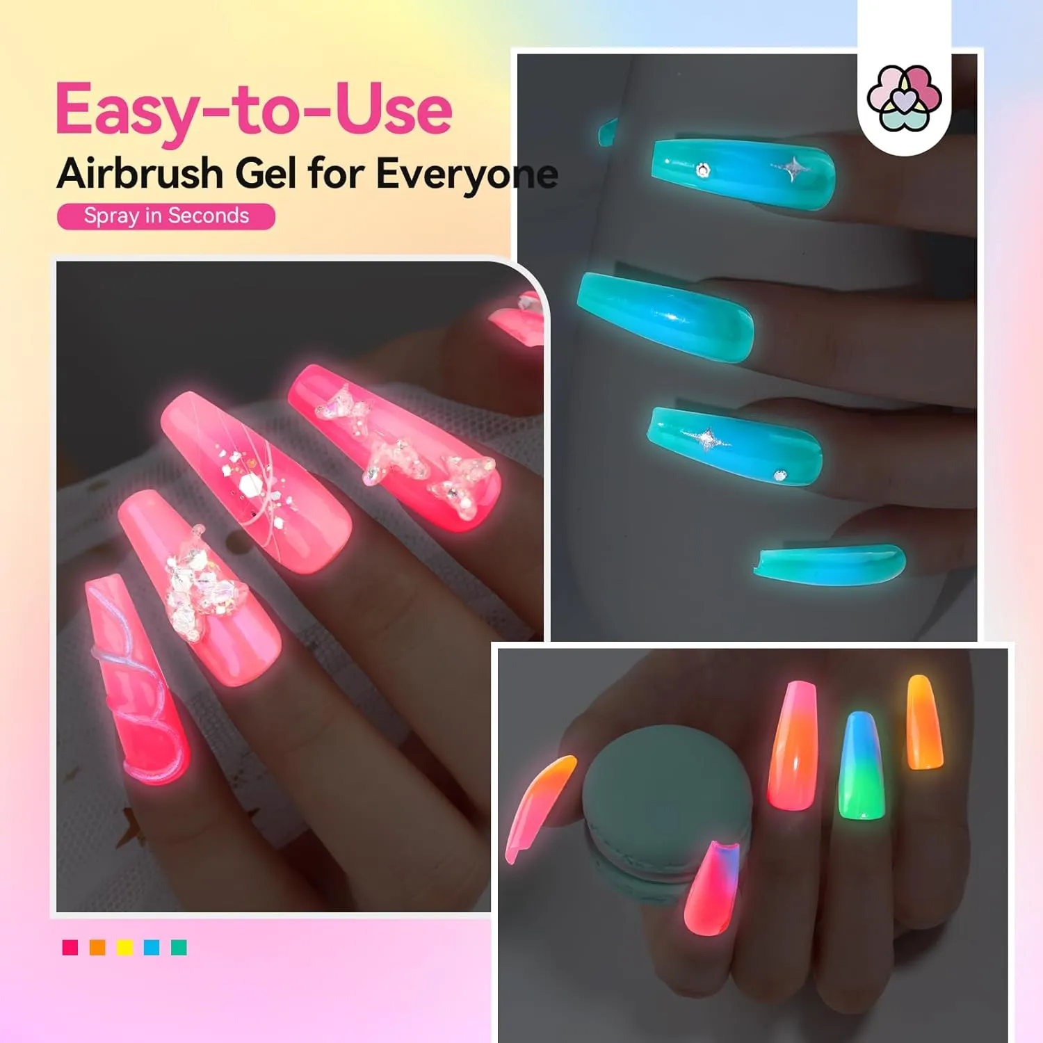 Saviland set 12 smalti gel airbrush fluo polimerizzazione 30 secondi
