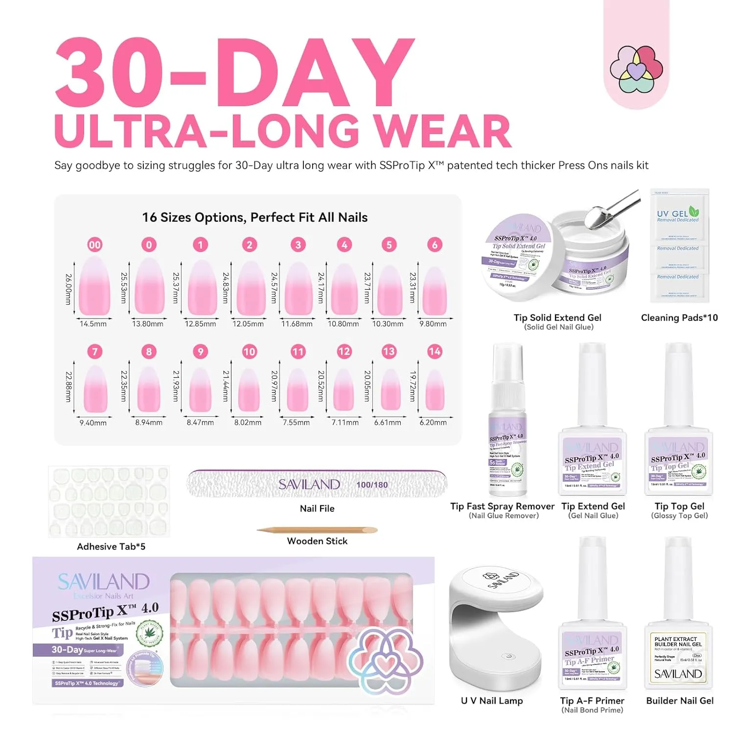 Saviland Ombre French kit unghie finte mandorla media