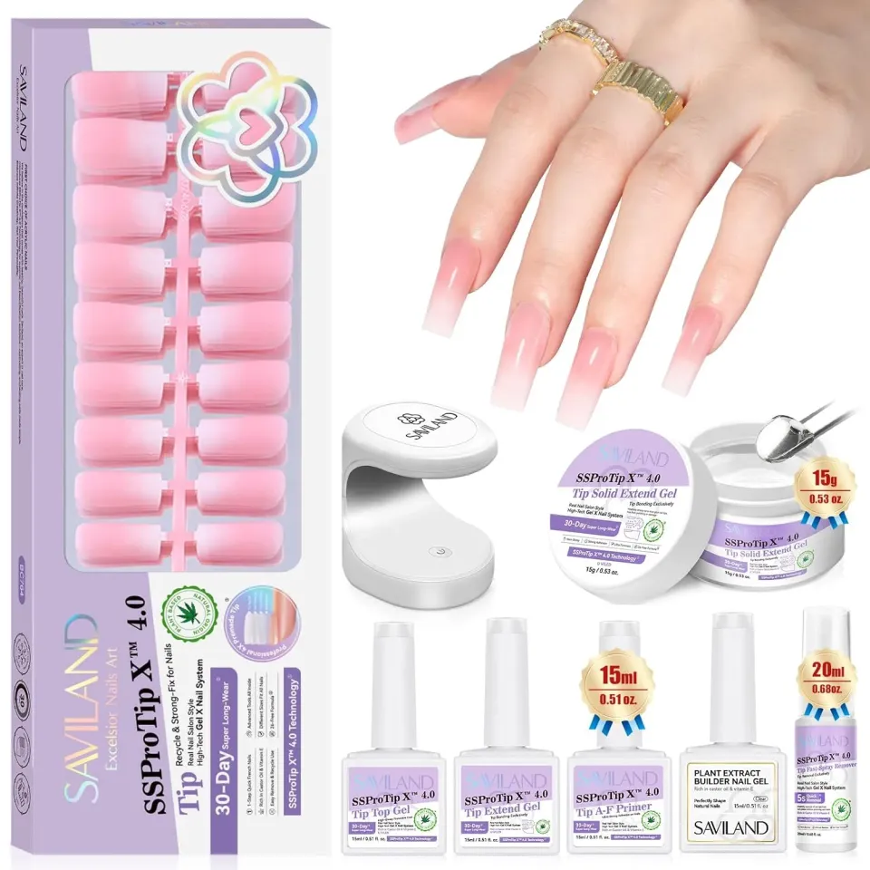 Saviland SSProTip X Kit Unghie Finte Ombre Lunghe + Lampada