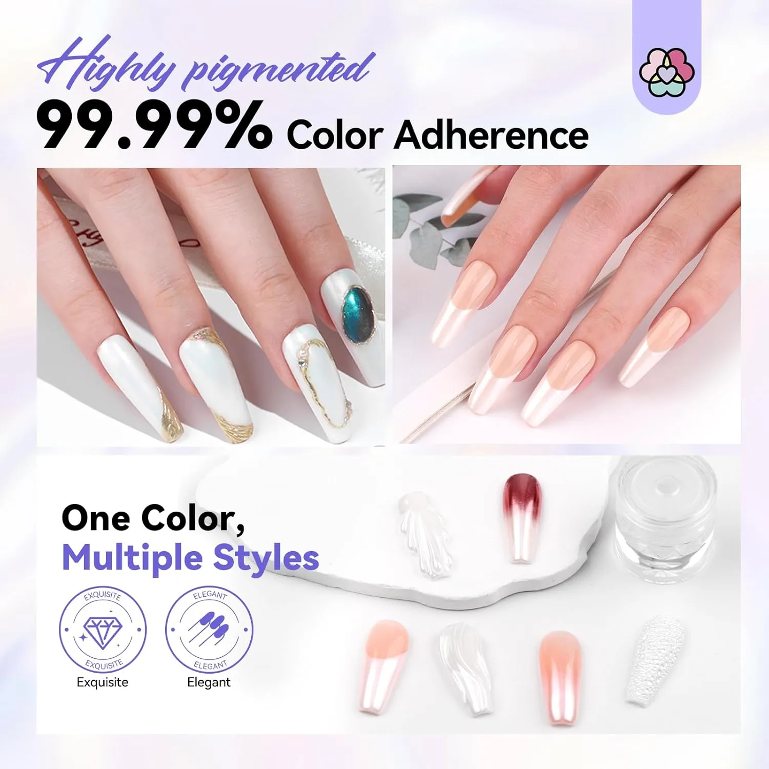 Saviland Kit Polvere Chrome Unghie Bianco Perla 1g