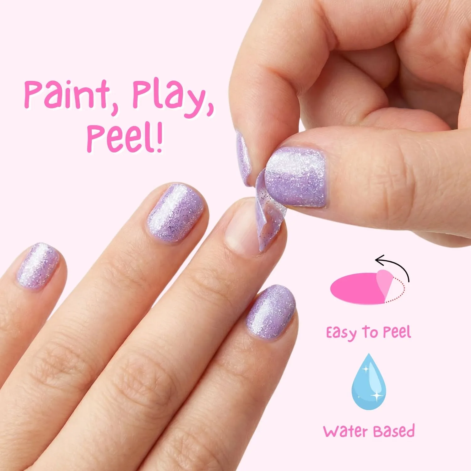 Miss Nella Sparkly Zebra smalto peel off lilla glitter coprente