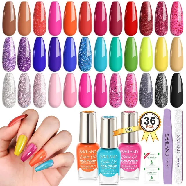 Saviland Set Smalti Unghie 39 Pezzi 36 Colori Base e Top Coat
