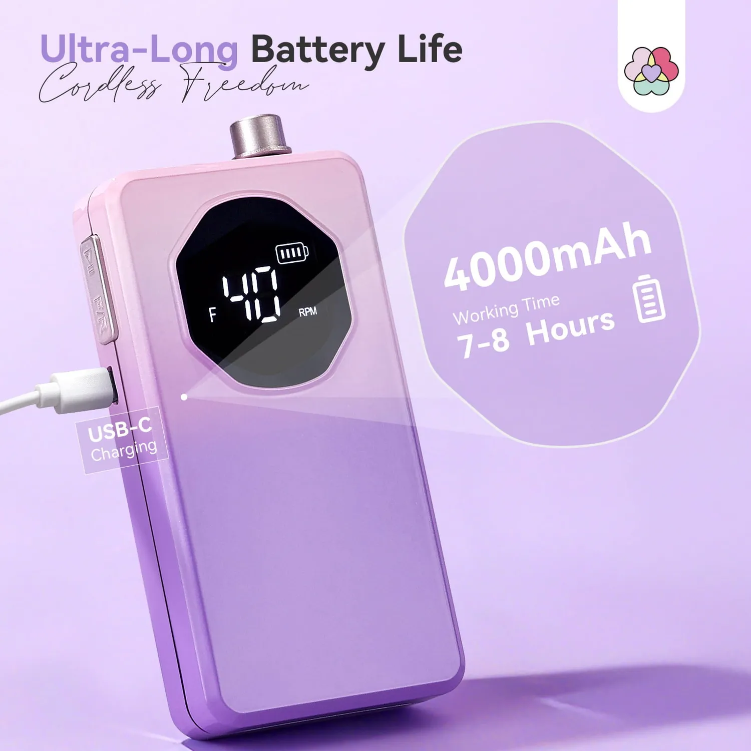 Saviland 40000RPM Fresa per Unghie Viola 4000mAh silenziosa