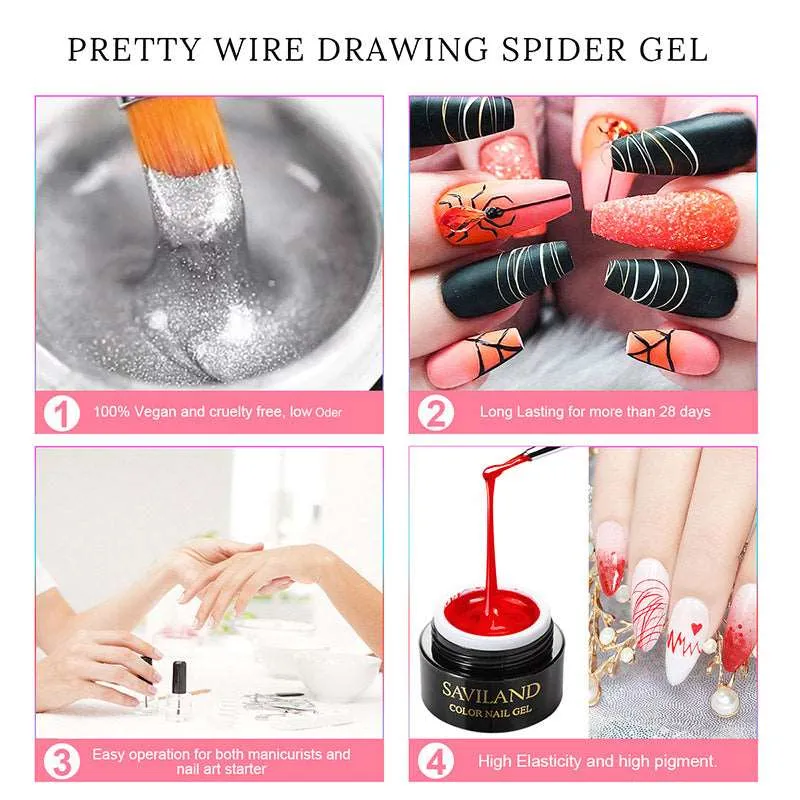 Saviland Spider Gel Nail Art 6 Colori Elastiche 6g