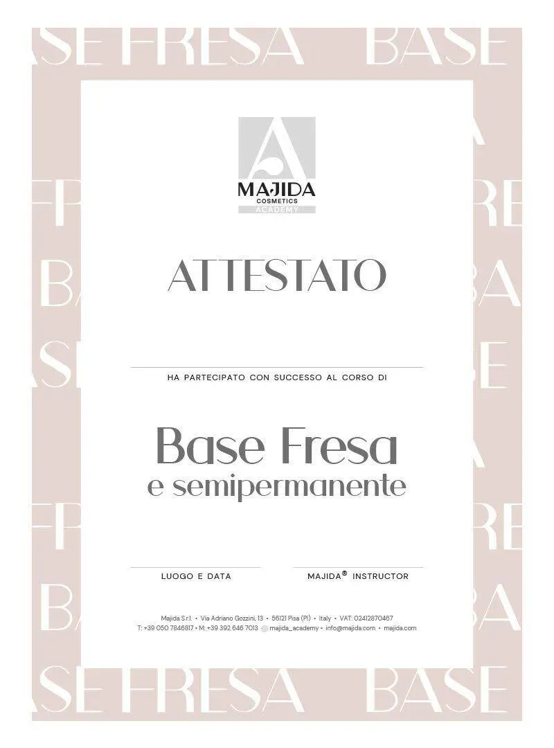 Majida Cosmetics Base Fresa e Semipermanente attestato corso