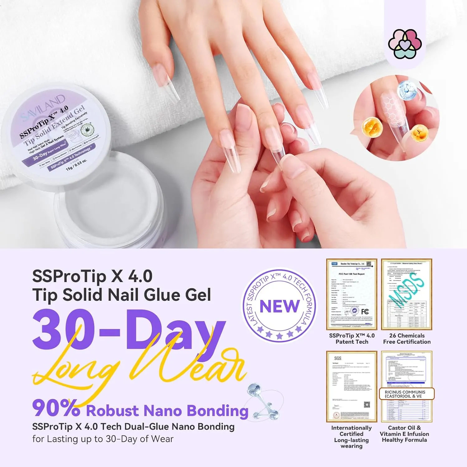 Saviland Solid Kit Colla Gel Unghie + Remover con mini lampada