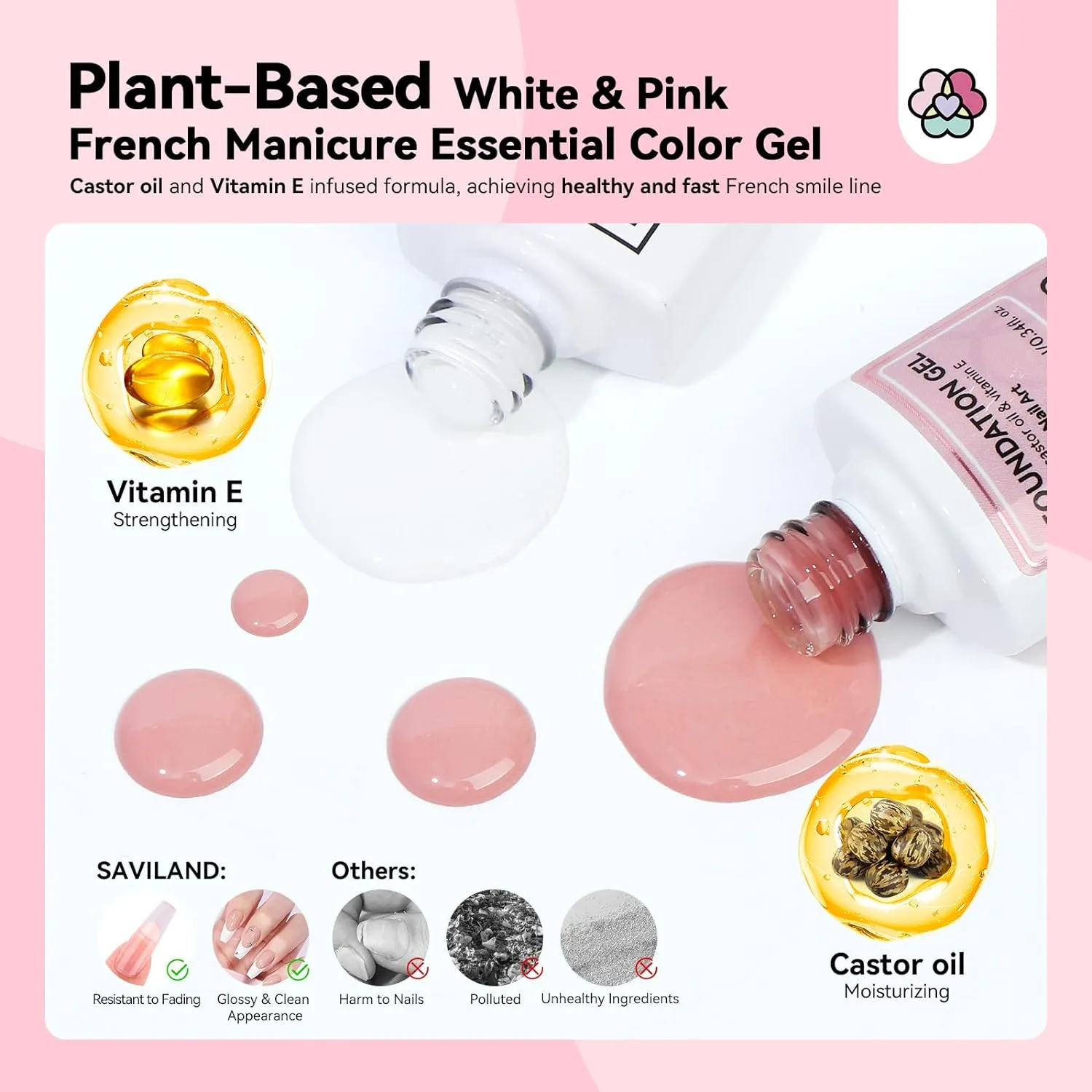 Saviland Kit French Manicure Smalto Gel con Lampada e Sticker