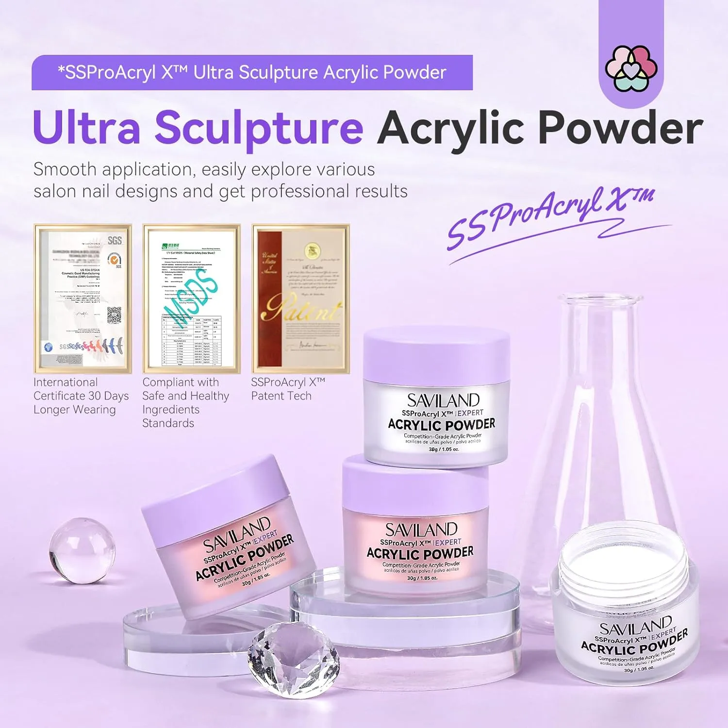 Saviland Polvere Acrilica Unghie 4 Colori 4x30g Cheratina